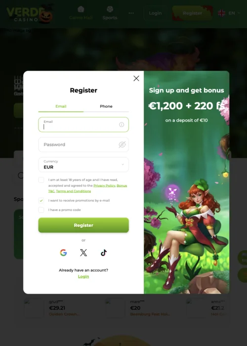 Verde Casino inscription rapide en 30 secondes avec vérification instantanée